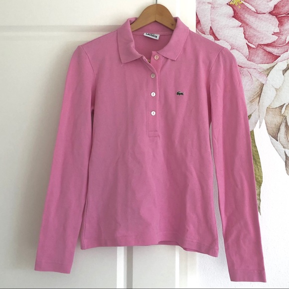 Lacoste Tops - Lacoste Basic Pink Polo Longsleeve w/ Collar Lacoste Tops - Lacoste Basic Pink Polo Longsleeve w/ Collar